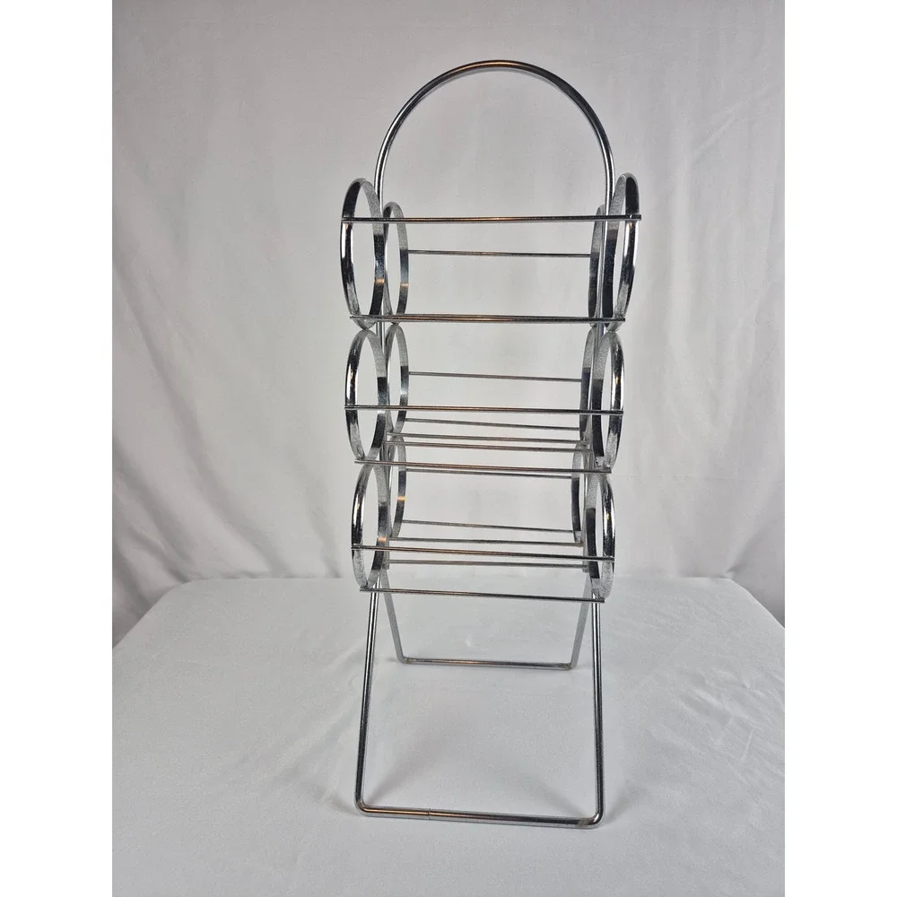 Vintage Chrome Wine Rack 6 Bottle Space Age MCM Freestanding Metal Bar Holder
